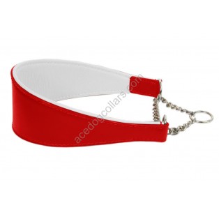 Ace Padded Half Check, Training, Martingale Genuine Leather Dog Collar :: RED with WHITE LINING ::